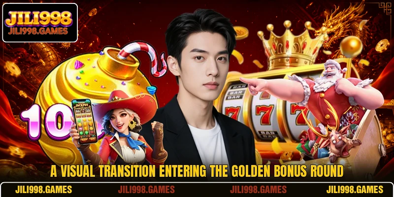 A visual transition entering the golden bonus round