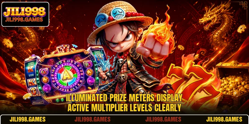 Illuminated prize meters display active multiplier levels clearly
