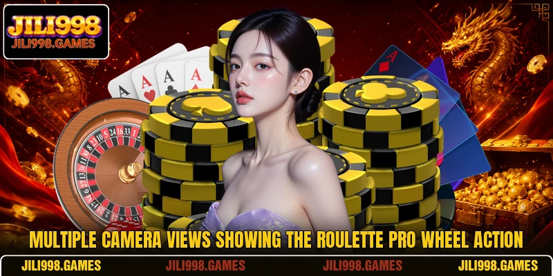 Multiple camera views showing the Roulette Pro Wheel action