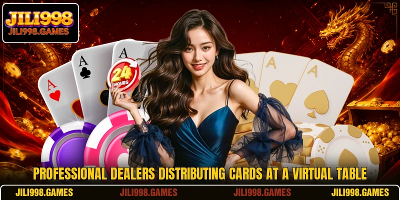 Professional dealers distributing cards at a virtual table