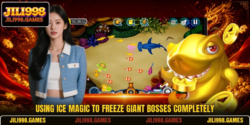 Using ice magic to freeze giant bosses completely