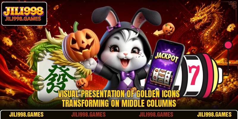 Visual presentation of golden icons transforming on middle columns